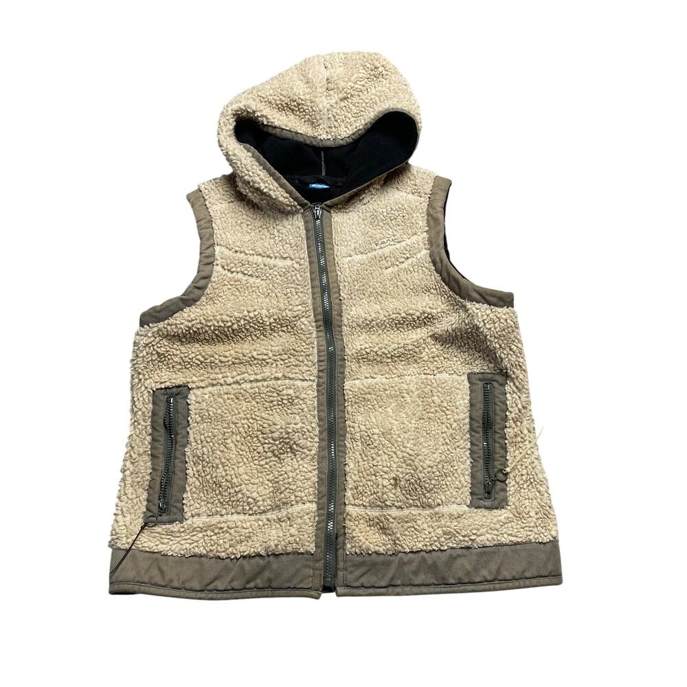 Vintage KAVU Sherpa Deep Pile Fleece Hooded Full Zip Vest Large Granola Gorpcore